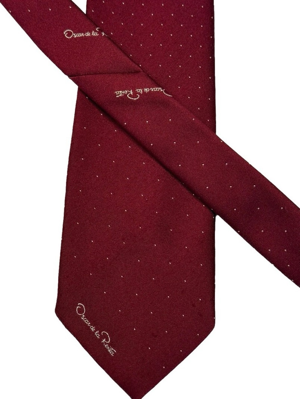 Oscar de la Renta Vintage Maroon Silk Tie with Microdot Pattern